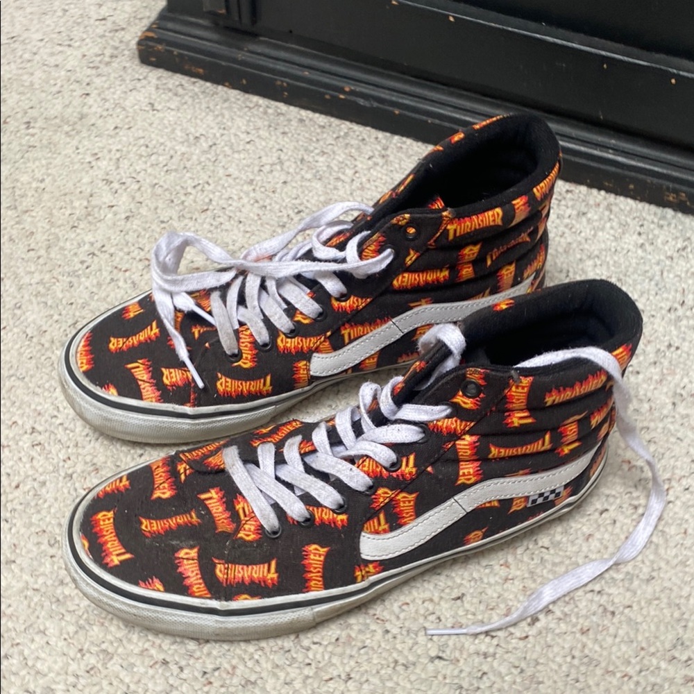 Vans x Thrasher Collab High Top Pop Cush Shoes Size 10.5 Like New With New Laces
